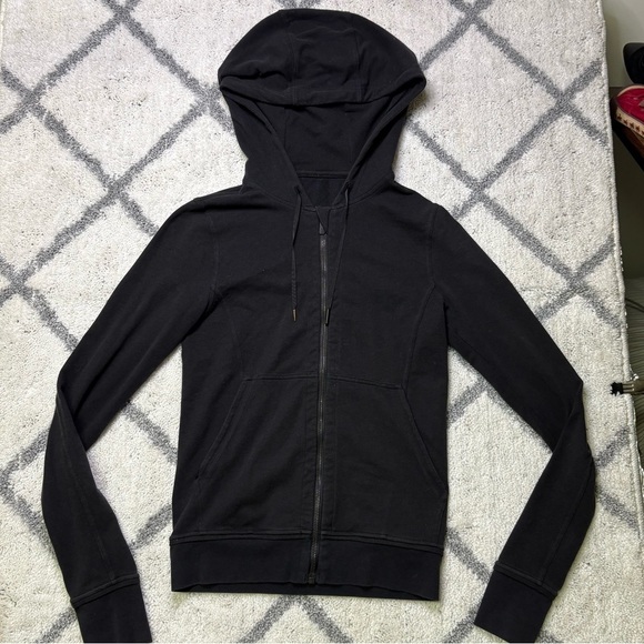 lululemon athletica Tops - Lululemon Womens 2 Press Pause Black Full Zip Hooded Jacket Stretch French Terry